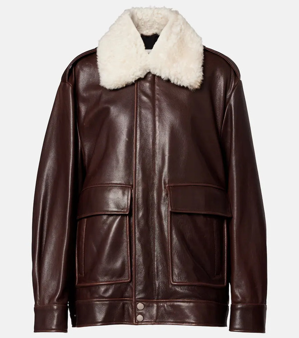  Nour Hammour Nour Hammour Drey Shearling-trimmed Leather Jacket 