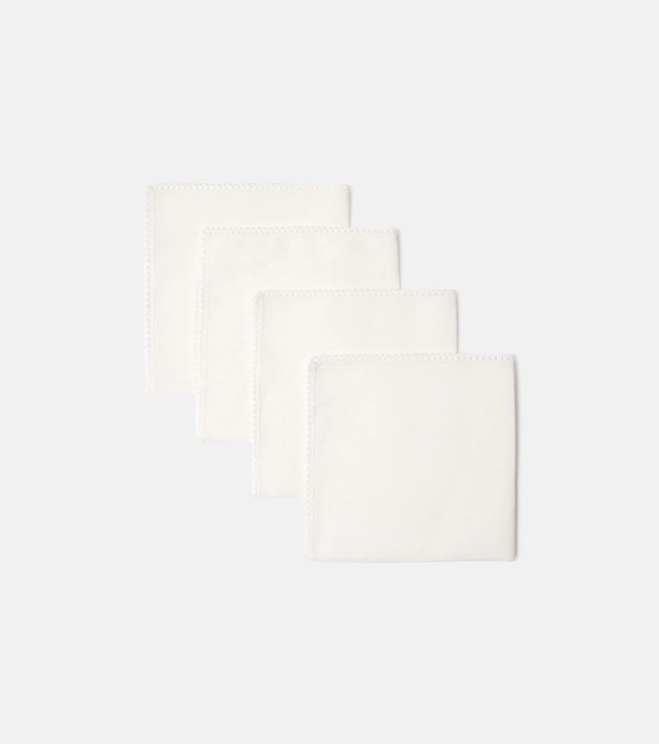  Once Milano Once Milano Set Of 4 Lace-trimmed Linen Napkins 
