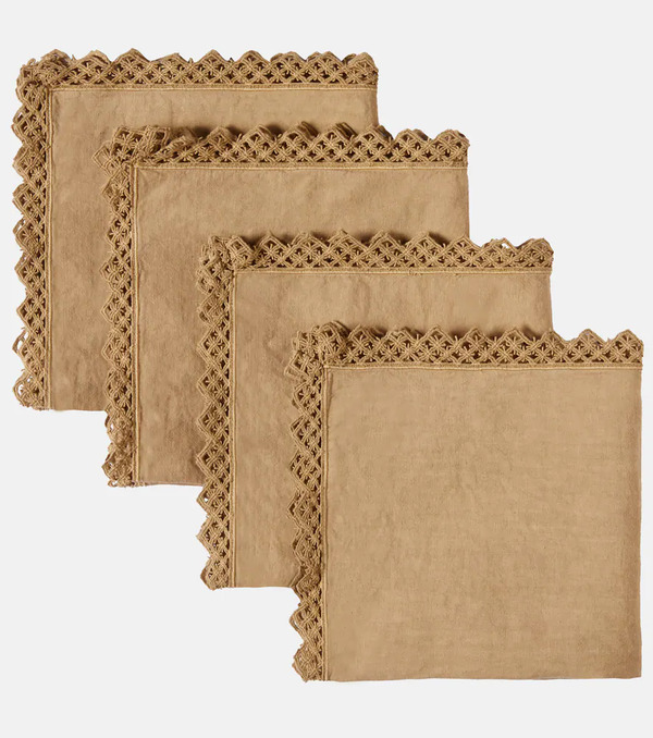  Once Milano Once Milano Set Of 4 Macrame Linen Napkins 