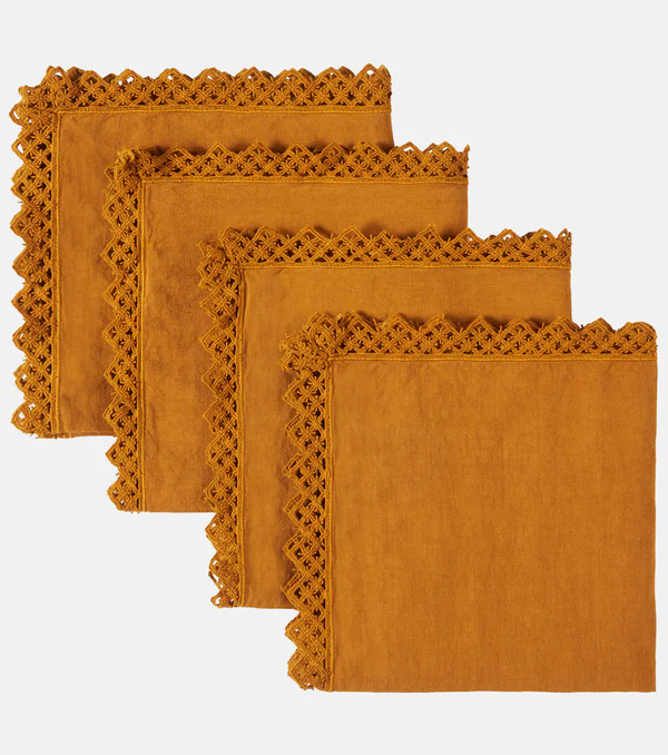  Once Milano Once Milano Set Of 4 Macrame-trimmed Linen Napkins 