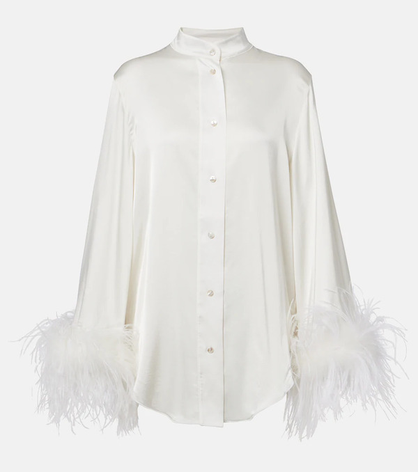  Oseree Oseree Bridal Feather-trimmed Satin Shirt 