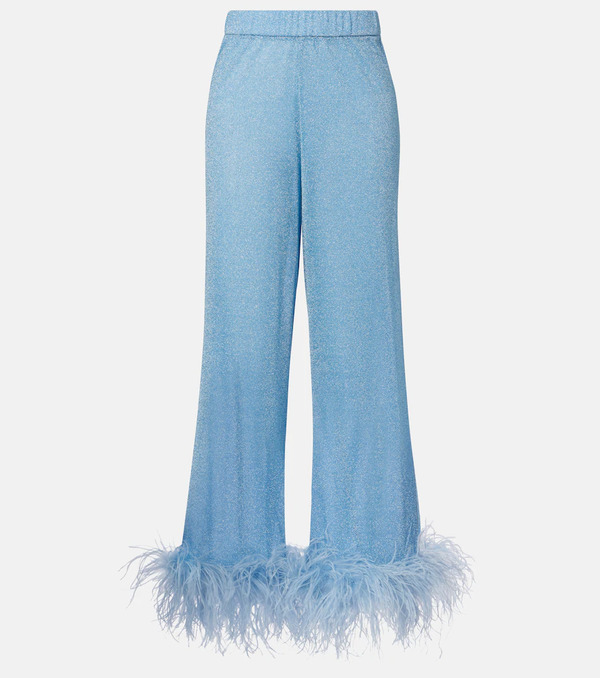  Oseree Oseree Lumiere Feather-trimmed Wide-leg Pants 