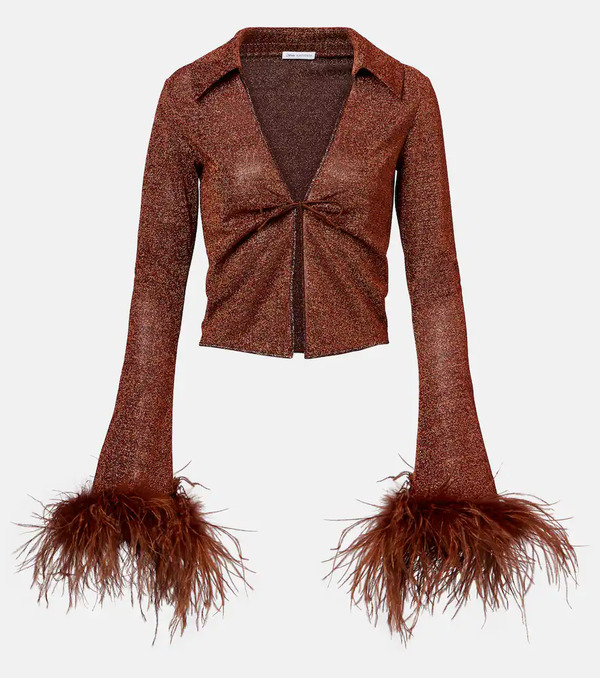  Oseree Oseree Lumiere Plumage Feather-trimmed Blouse 