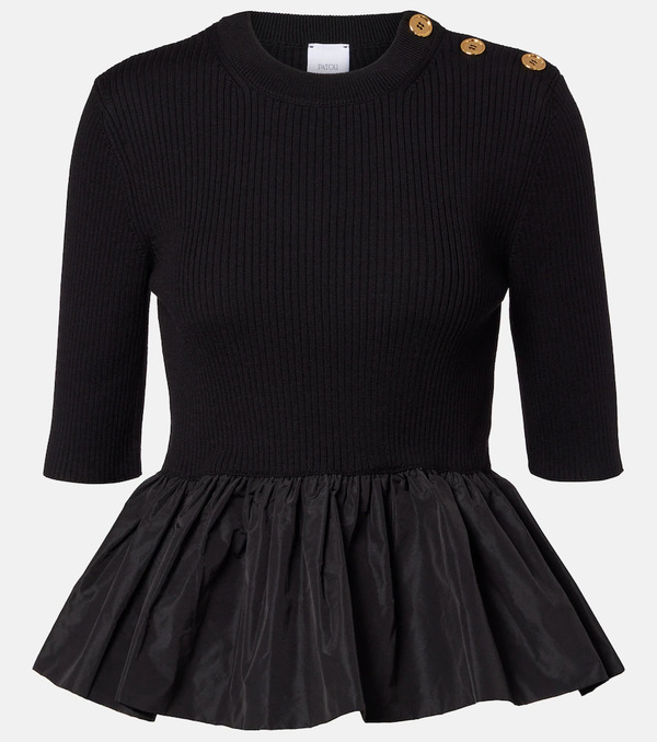  Patou Patou Ribbed-knit Peplum Wool Top 