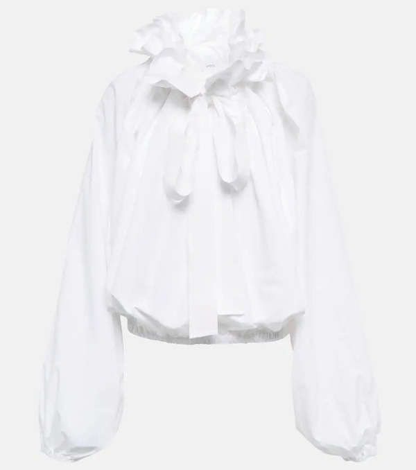  Patou Patou Ruffled Tie-neck Cotton Blouse 