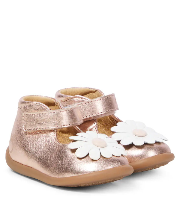  Pom D'api Pom D'api Baby Stand-up Daisy Metallic Leather Sandals 