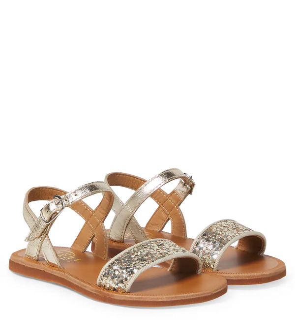  Pom D'api Pom D'api Plagette Buckle Glitter Leather Sandals 