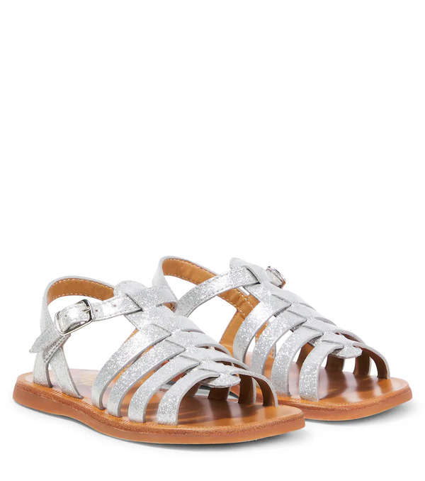  Pom D'api Pom D'api Plagette Glitter Metallic Leather Sandals 