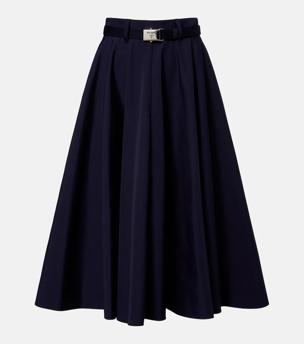  Prada Prada Belted Poplin Midi Skirt 