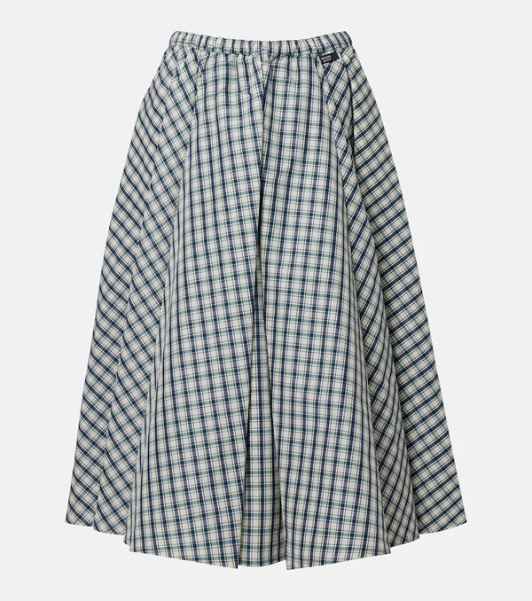  Prada Prada Checked Cotton-blend Chambray Midi Skirt 