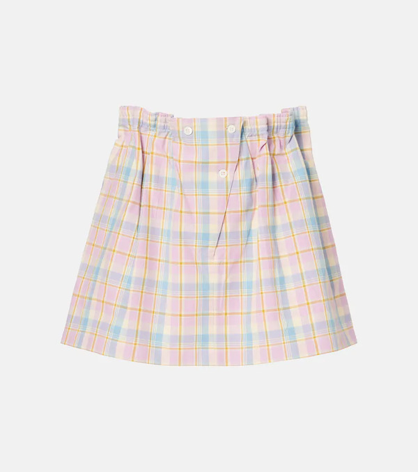  Prada Prada Checked Gathered Cotton Miniskirt 