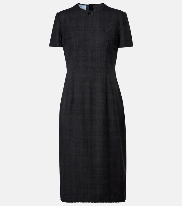  Prada Prada Checked Virgin Wool Midi Dress 