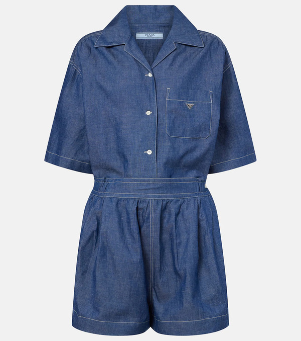  Prada Prada Cotton And Linen Chambray Romper 