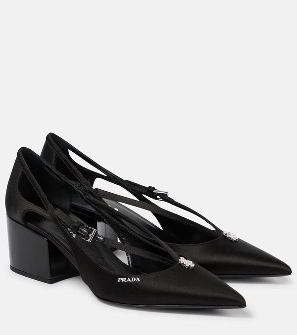  Prada Prada Embellished Cutout Satin Pumps 