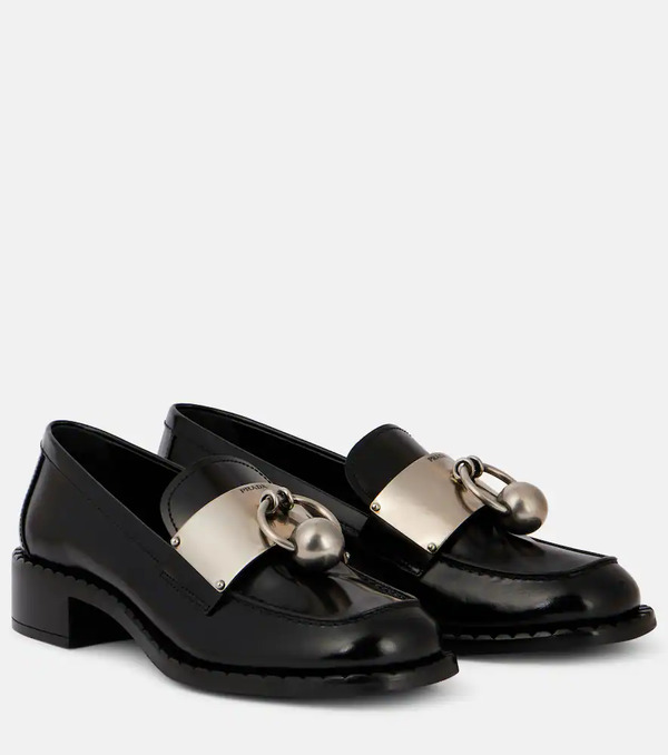  Prada Prada Embellished Leather Loafers 