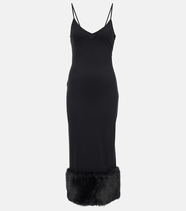 Prada Prada Faux Shearling-trimmed Midi Dress 