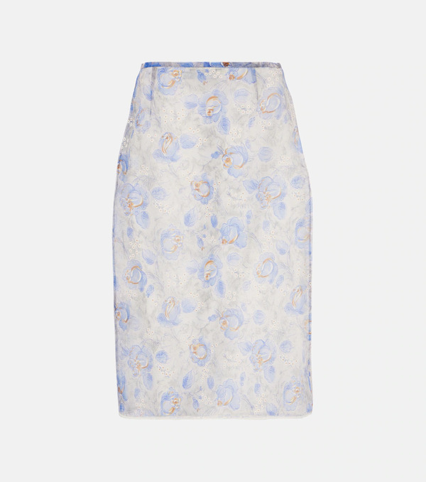  Prada Prada Floral Sheer Chiffon Pencil Skirt 