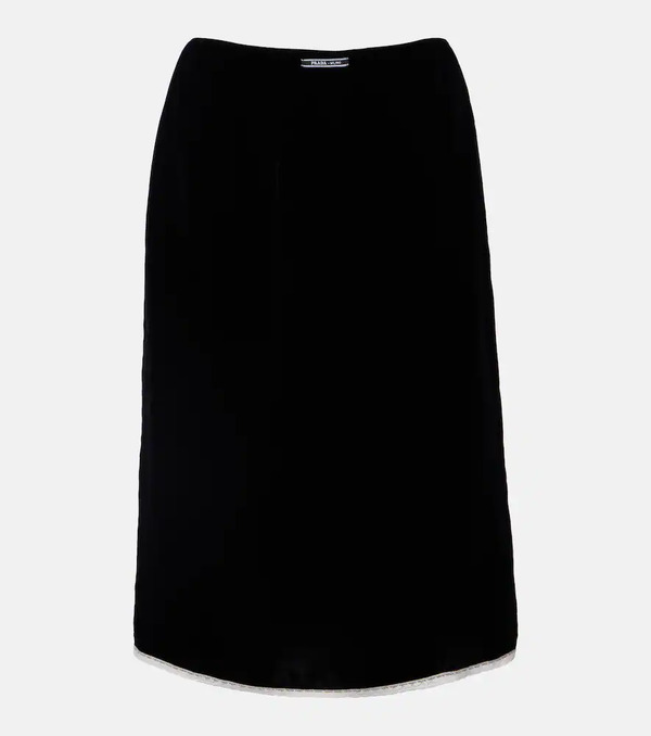  Prada Prada Lace-trimmed Velvet Midi Skirt 
