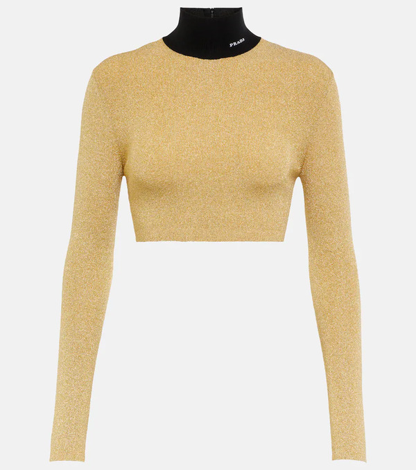  Prada Prada Lame Cropped Turtleneck Sweater 