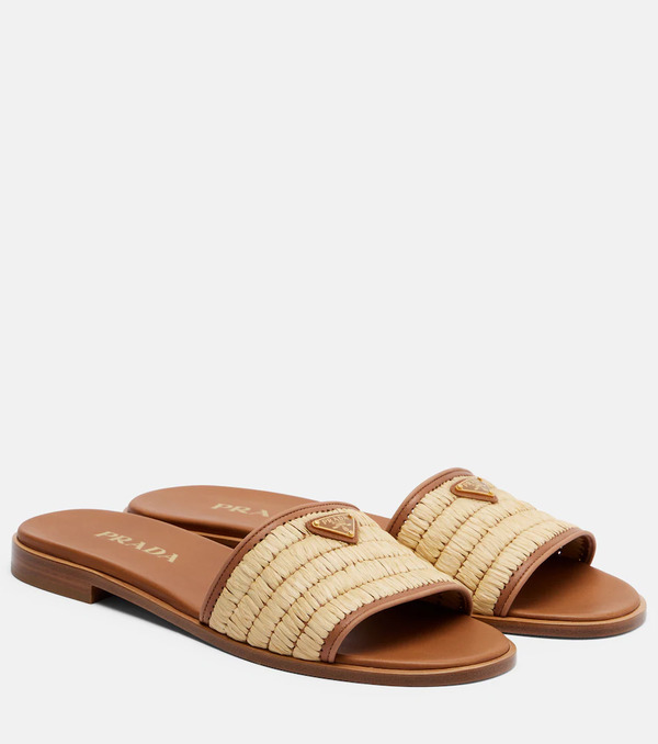  Prada Prada Leather-trimmed Raffia Sandals 