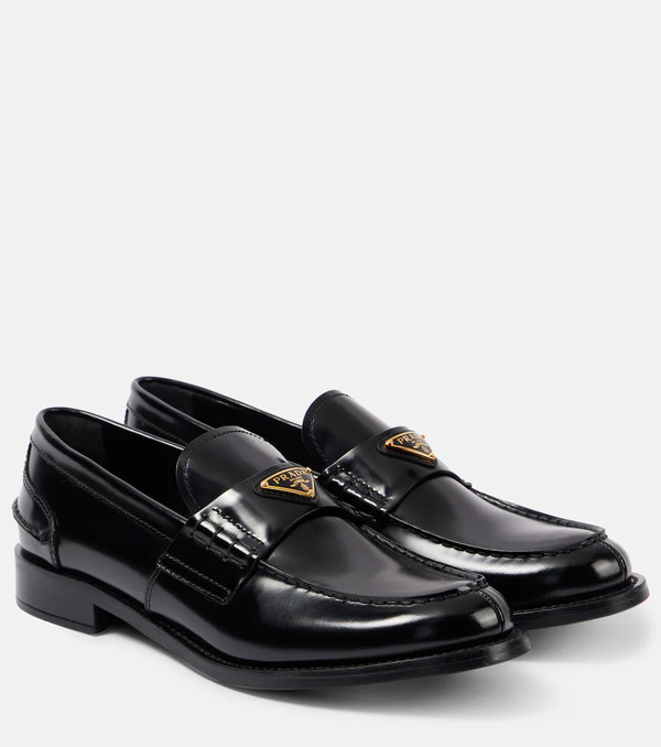  Prada Prada Logo Brushed Leather Loafers 