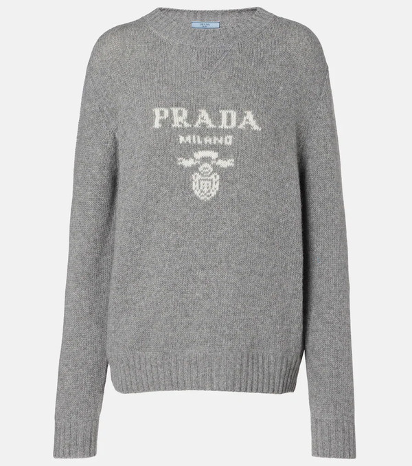 Prada Prada Logo Intarsia Wool And Cashmere Sweater 