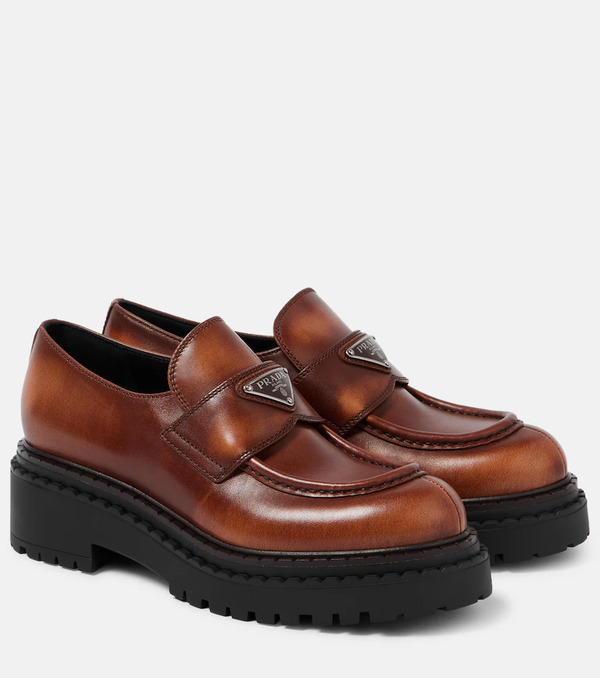  Prada Prada Logo Leather Platform Loafers 
