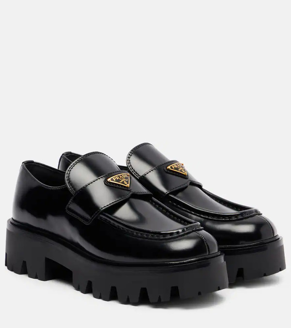  Prada Prada Logo Leather Platform Loafers 