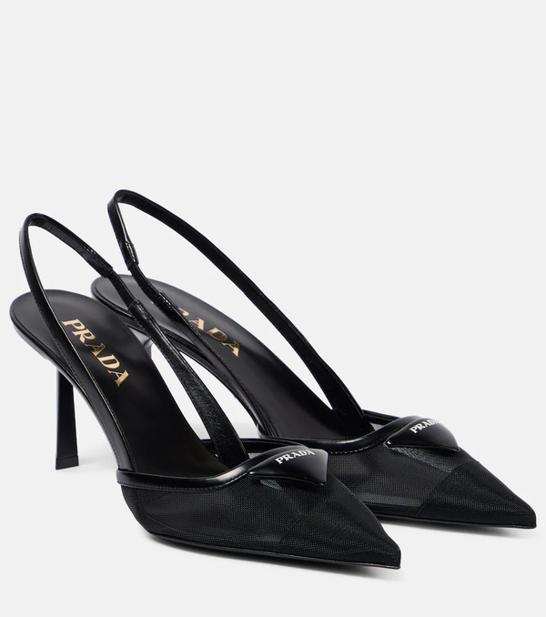  Prada Prada 75 Logo Leather-trimmed Slingback Pumps 