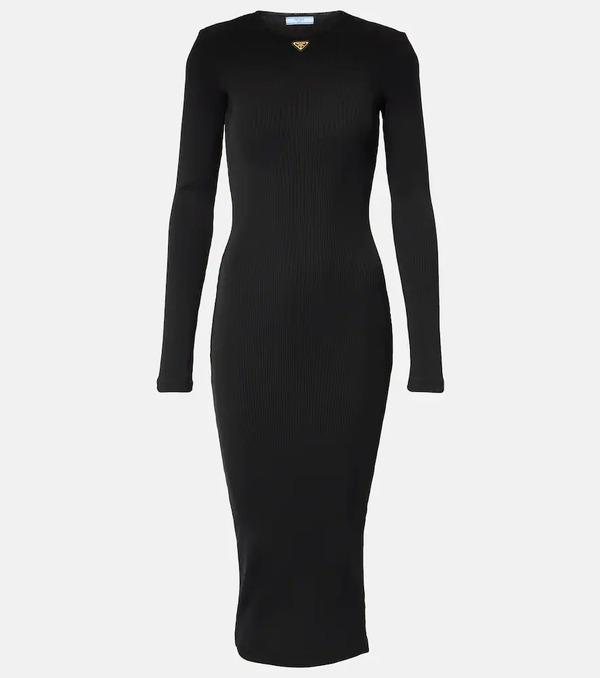  Prada Prada Logo Ribbed-knit Midi Dress 