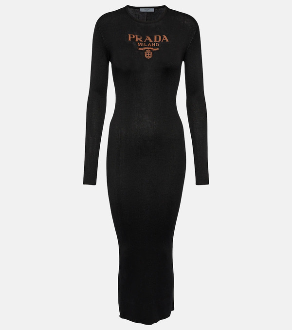  Prada Prada Logo Ribbed-knit Silk Midi Dress 