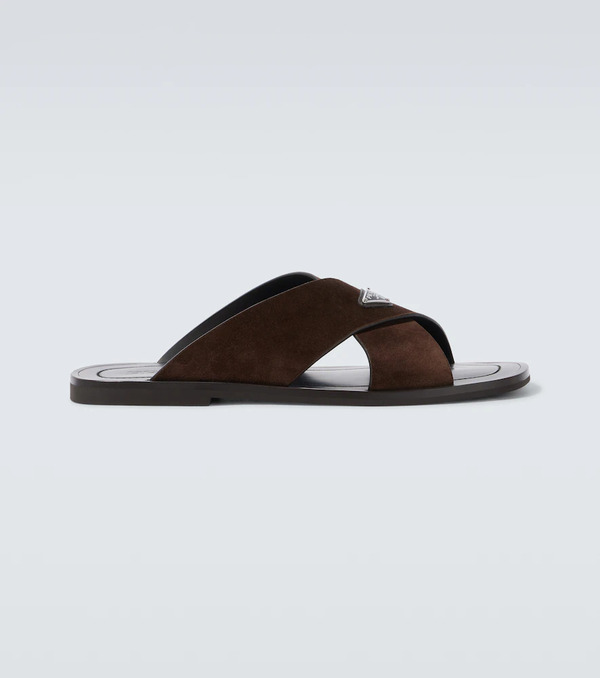 Prada Prada Logo Suede And Leather Sandals 
