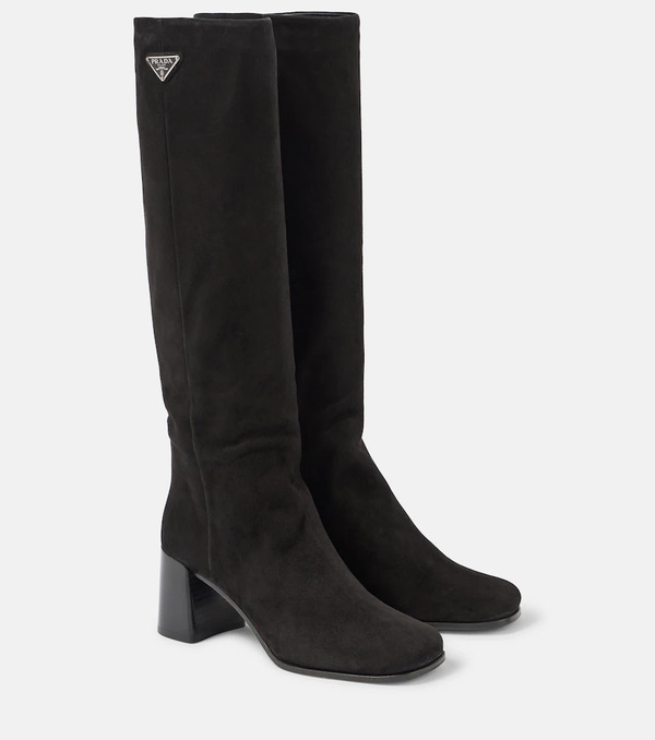  Prada Prada Logo Suede Knee-high Boots 