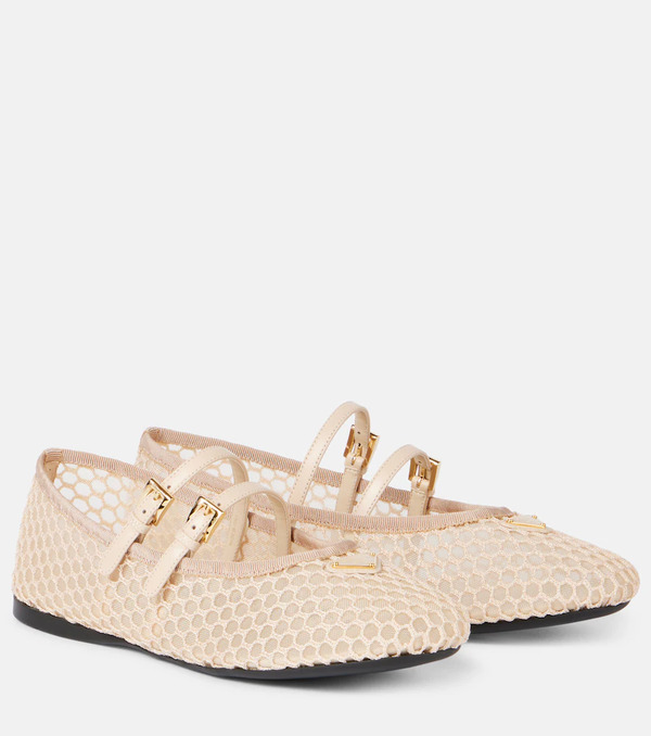  Prada Prada Macrame Mesh Mary Jane Flats 