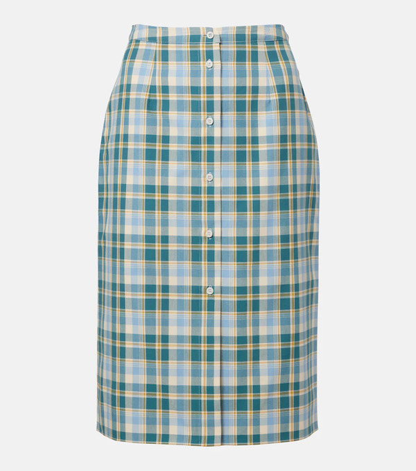  Prada Prada Plaid Cotton Poplin Pencil Skirt 