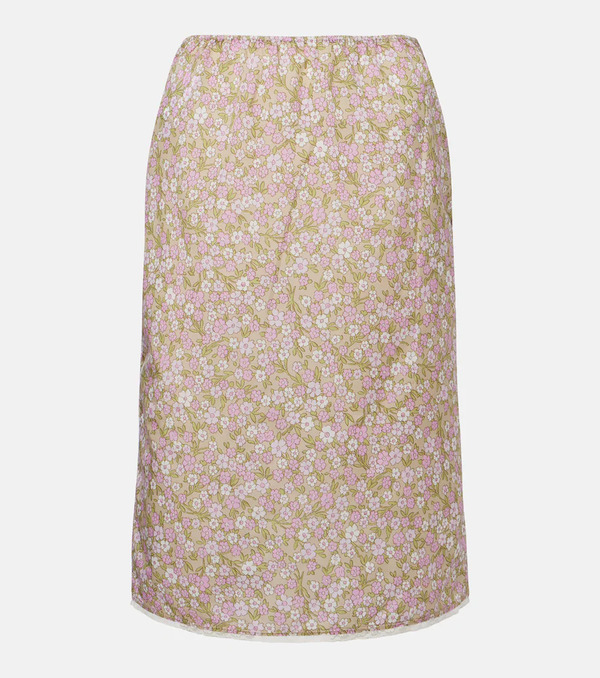  Prada Prada Re-nylon Lace-trimmed Floral Midi Skirt 