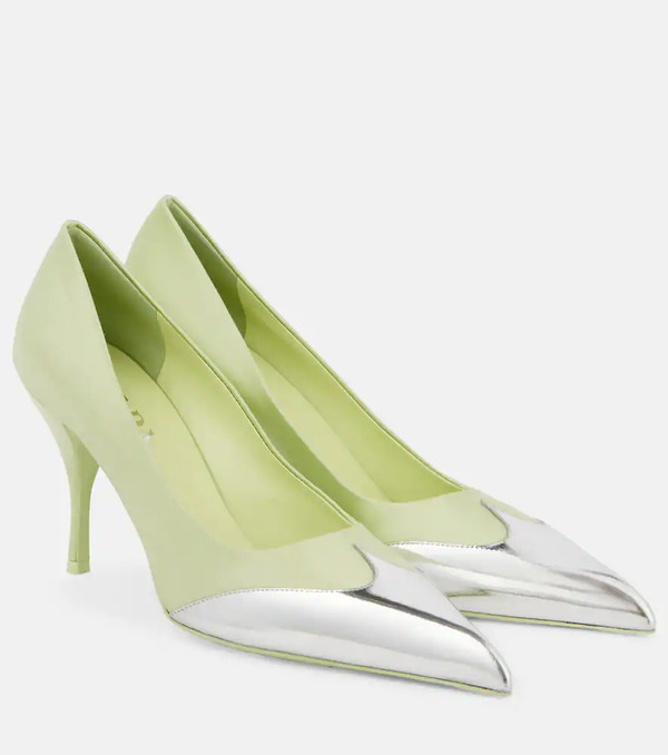  Prada Prada 85 Satin And Metallic Leather Pumps 