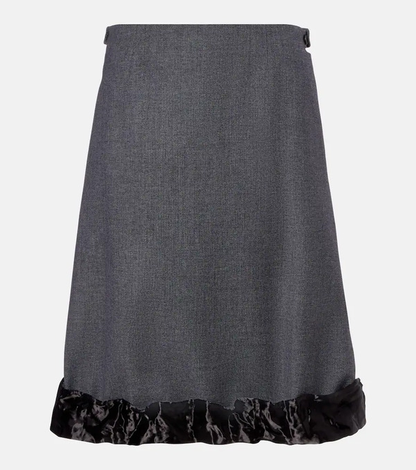  Prada Prada Satin-trimmed Wool Midi Skirt 