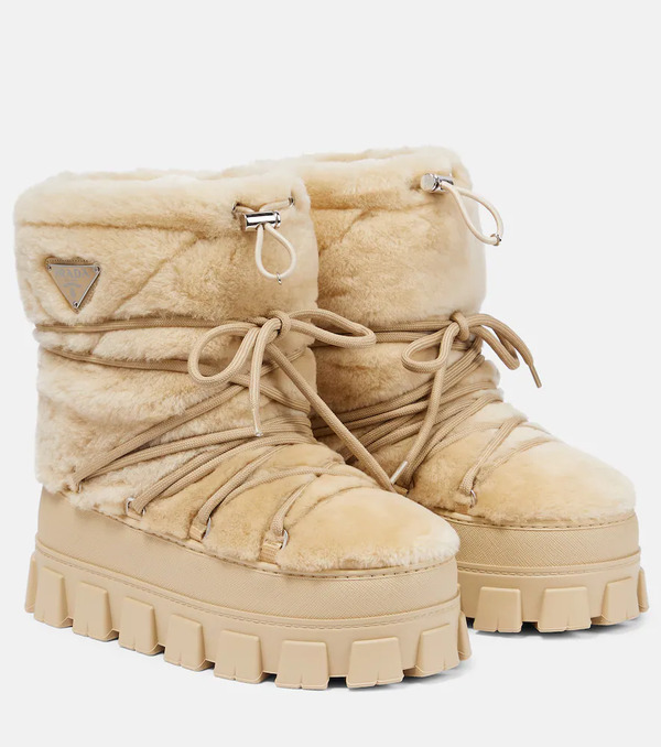  Prada Prada Shearling And Leather Snow Boots 
