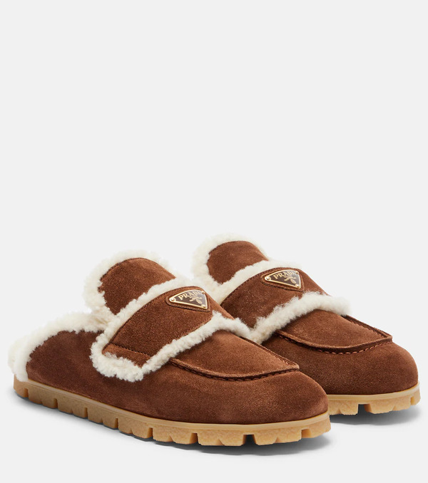  Prada Prada Shearling-lined Suede Mules 