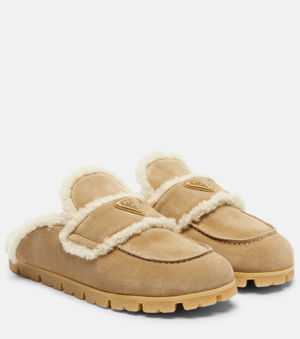  Prada Prada Shearling-lined Suede Mules 