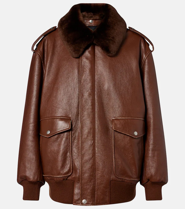  Prada Prada Shearling-trimmed Leather Bomber Jacket 