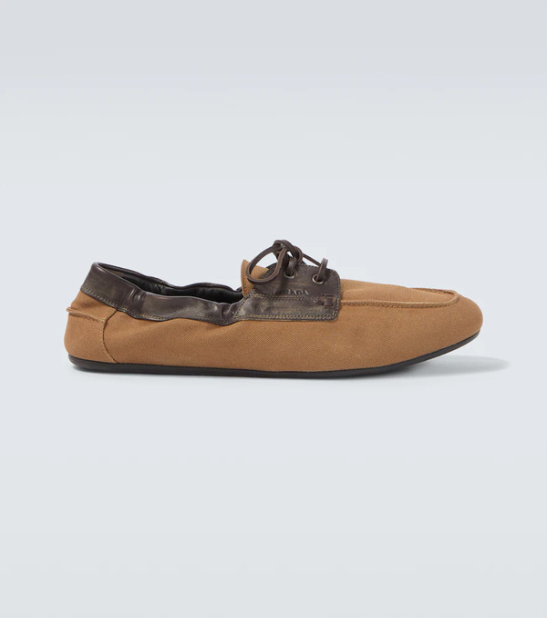  Prada Prada Shuffle Leather-trimmed Canvas Boat Shoes 