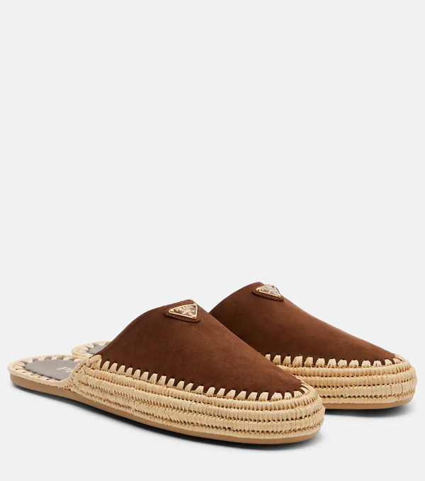  Prada Prada Suede And Jute Mules 