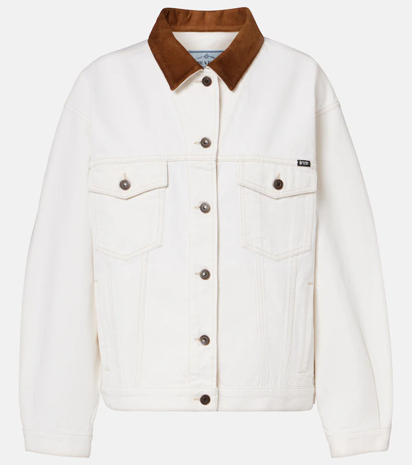  Prada Prada Suede-trimmed Denim Jacket 