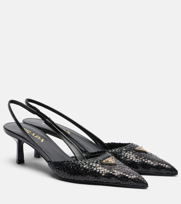  Prada Prada Woven Leather Slingback Pumps 