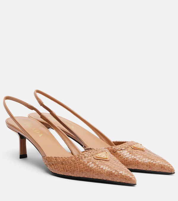  Prada Prada Woven Leather Slingback Pumps 