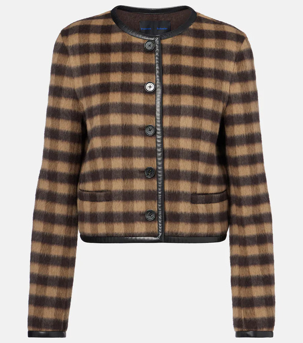  Proenza Schouler Proenza Schouler Checked Leather-trimmed Wool-blend Jacket 