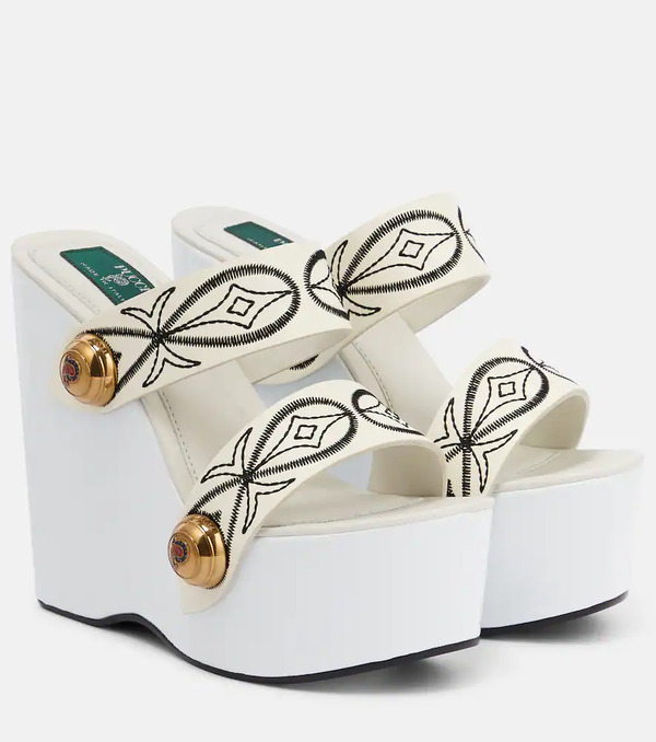  Pucci Pucci Embroidered Leather Wedge Sandals 