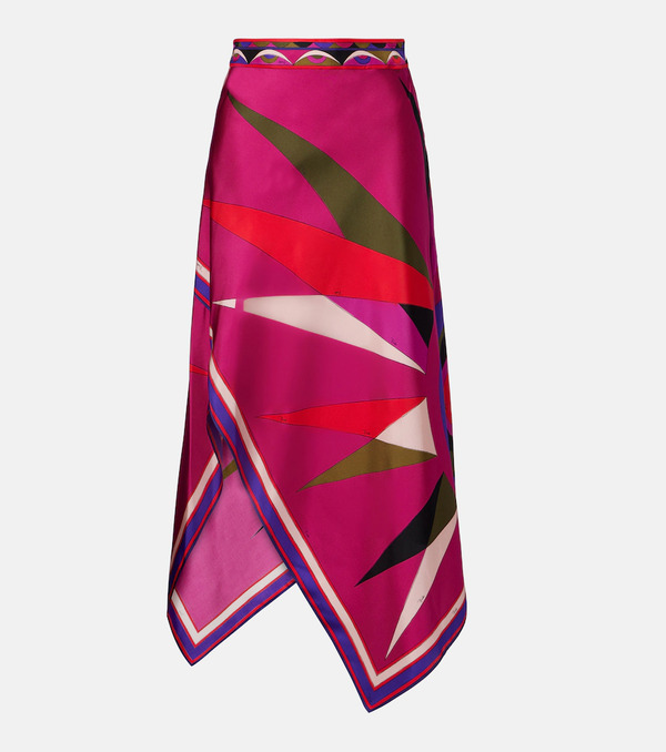  Pucci Pucci Hawaii Asymmetric Silk Satin Midi Skirt 